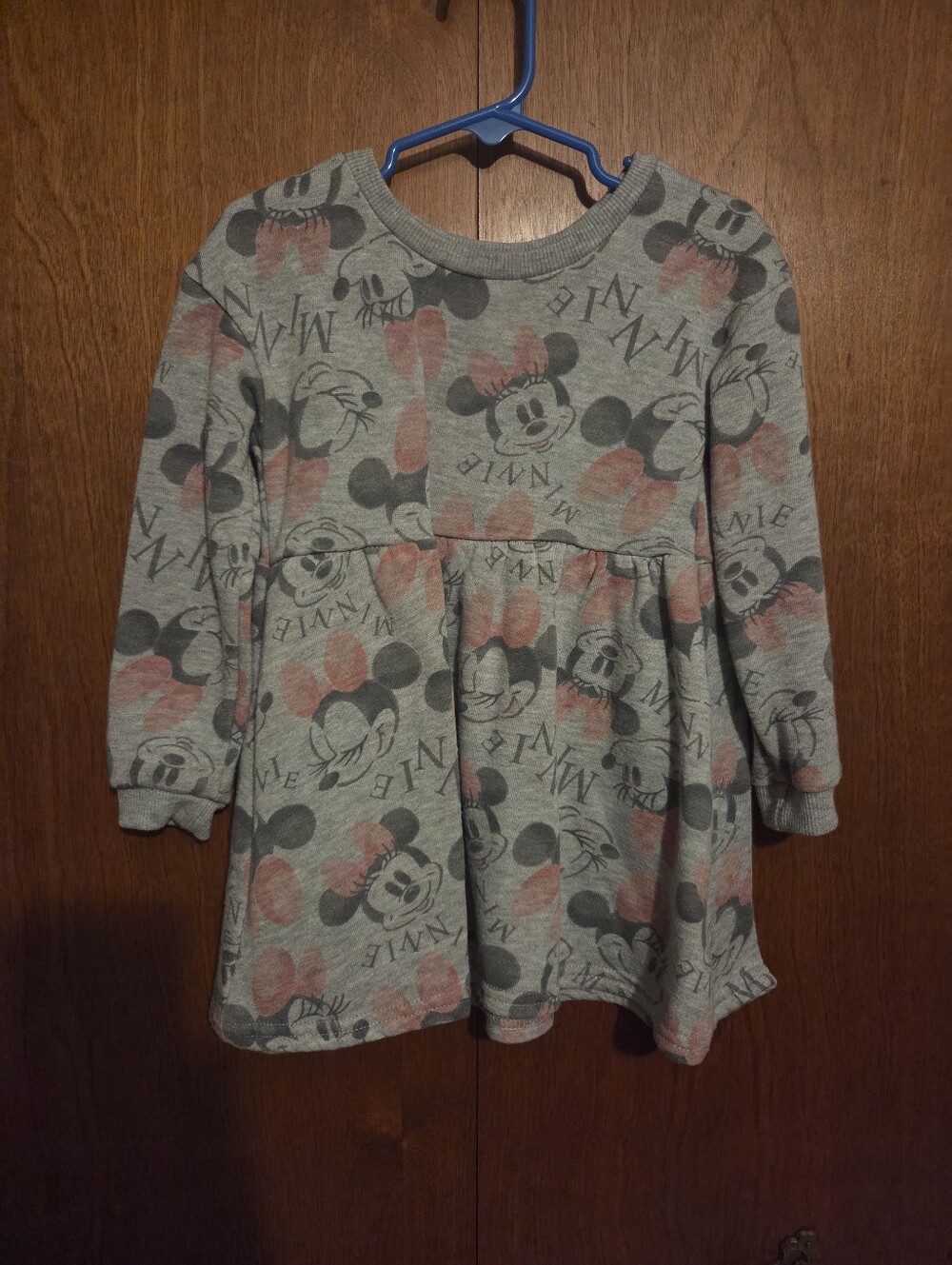 Disney Gray and Pink Minnie Mouse Long-Sleeve Dress